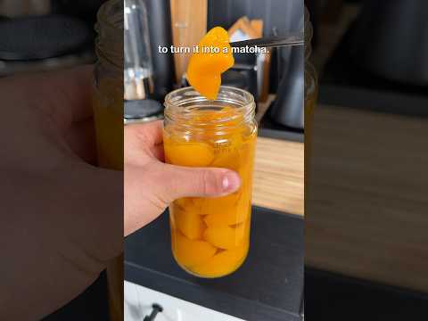 Making matcha with a jar of peaches