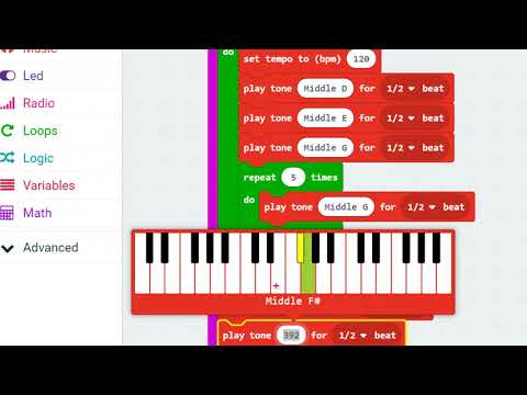การทำเพลง baby shark โดยใช้คำสั่ง music ในโปรแกรม makecode microbit