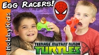 Race Car Eggs! TMNT + Superhero Surprise Toys. Candy and Minecraft Family Fun HobbyKidsTV