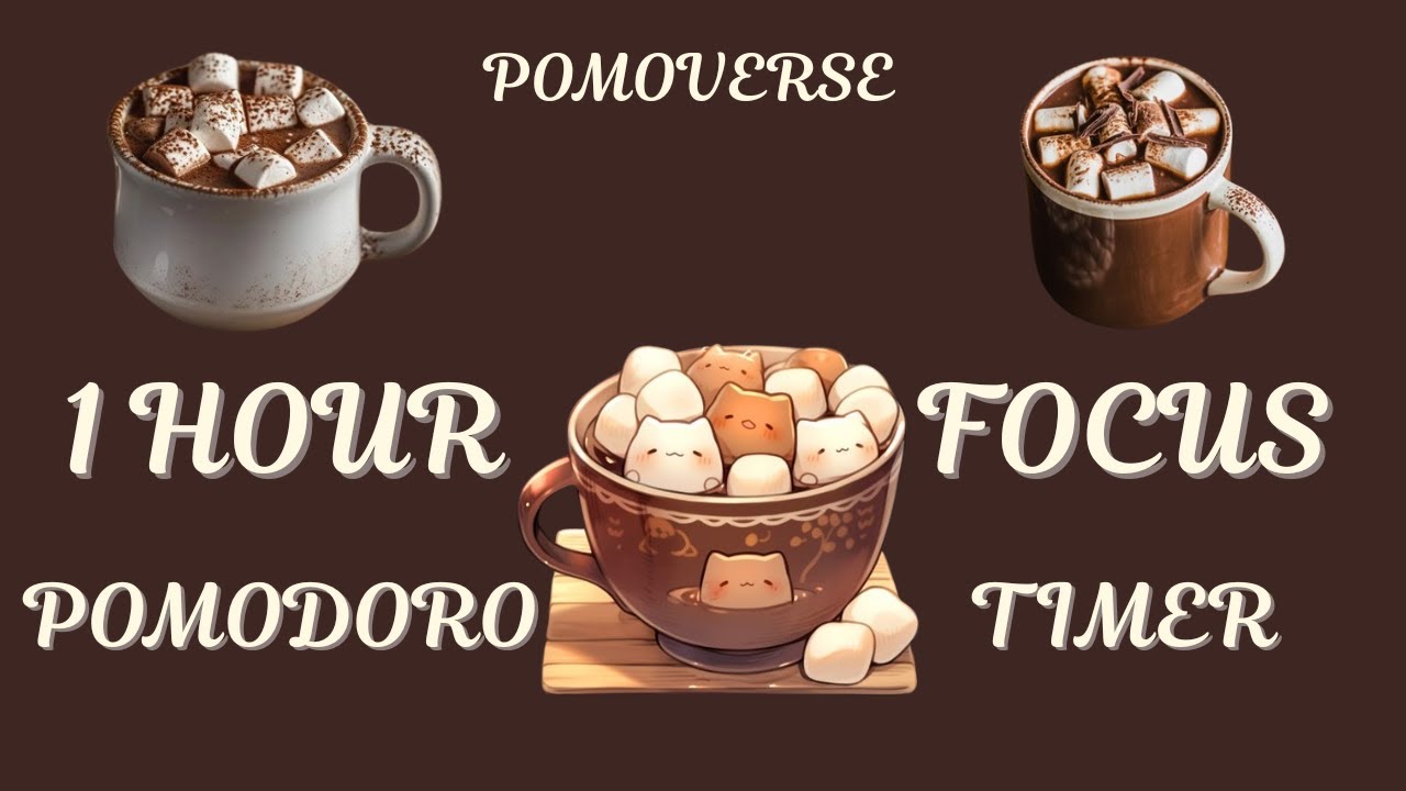 1-hour Hot Chocolate focus session ☕|25/5 Pomodoro timer| 2 cycles lofi music🤍🎧