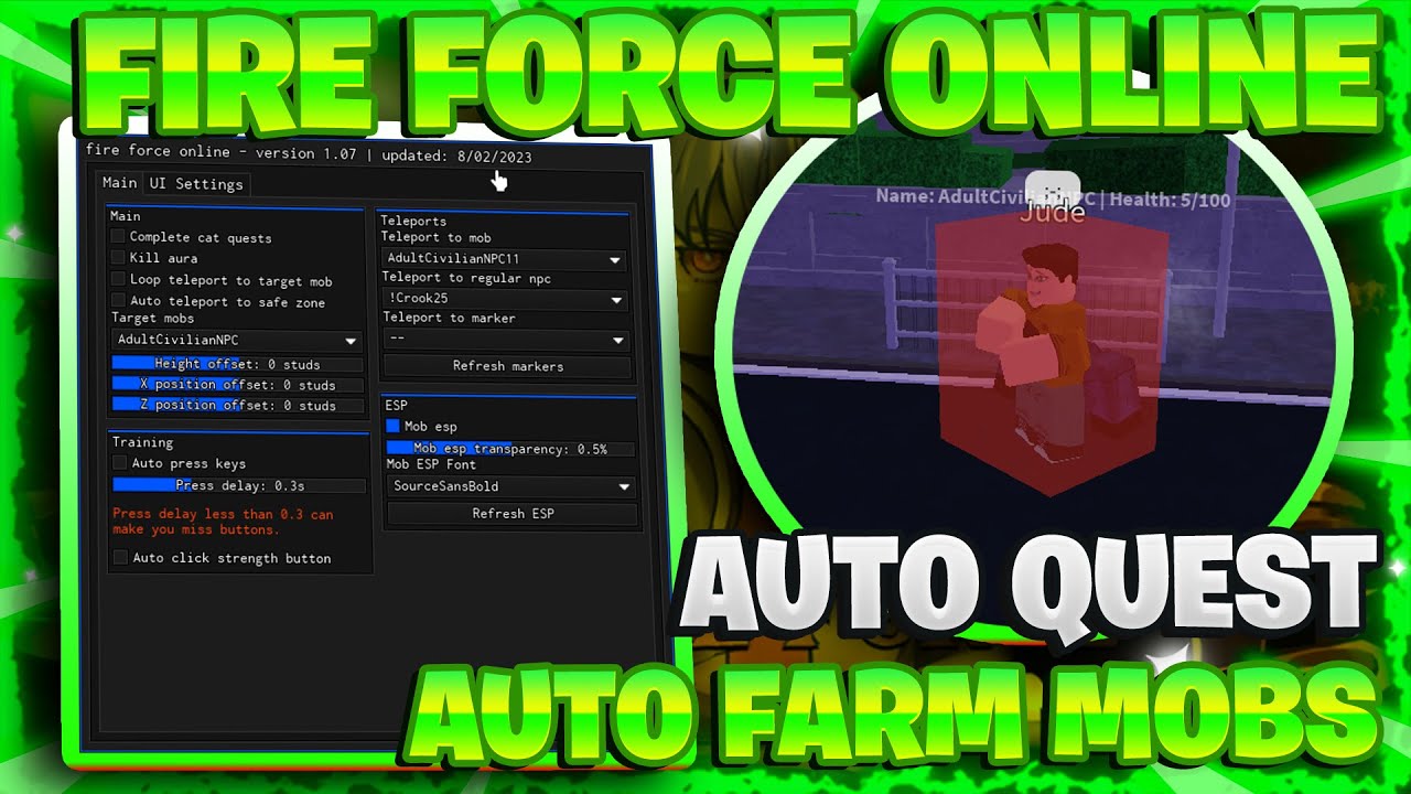 Fire Force Online Script - Kill Aura, Auto Farm, Esp & More