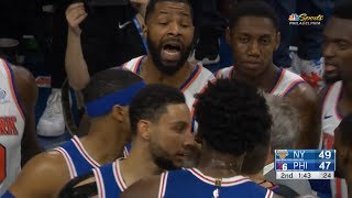 Marcus Morris shoves Joel Embiid to the ground | Sixers vs Knicks