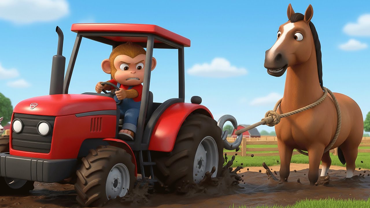 🚜🐒 Funny Monkey Farm Day: Monkey Farmer Drives Tractor, Harvests Radishes & Cabbages on Happy Farm