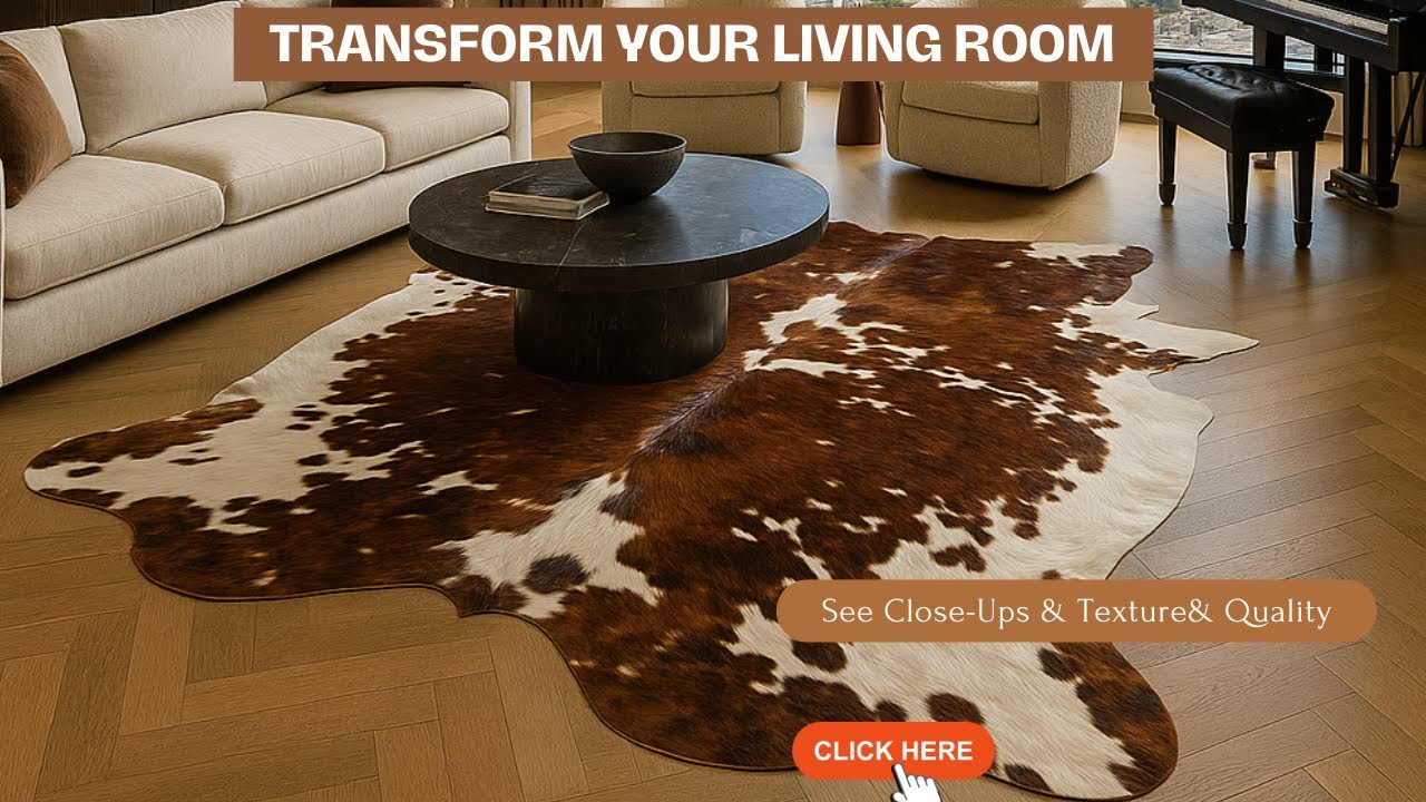 Luxury Tricolor Cowhide Rug | Extra Large 7x8 ft Real Cowhide | Western & Modern Home Decor