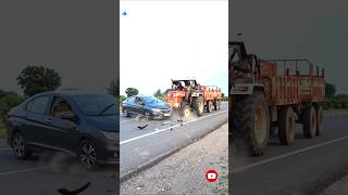 Car & Tractor Trailer Collision on Highway 🚗🚜 #accident #tractor #caraccident  #highwayaction