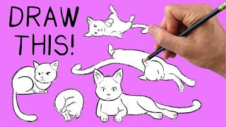How to Draw 12 Cat Poses- Reclining & Sitting