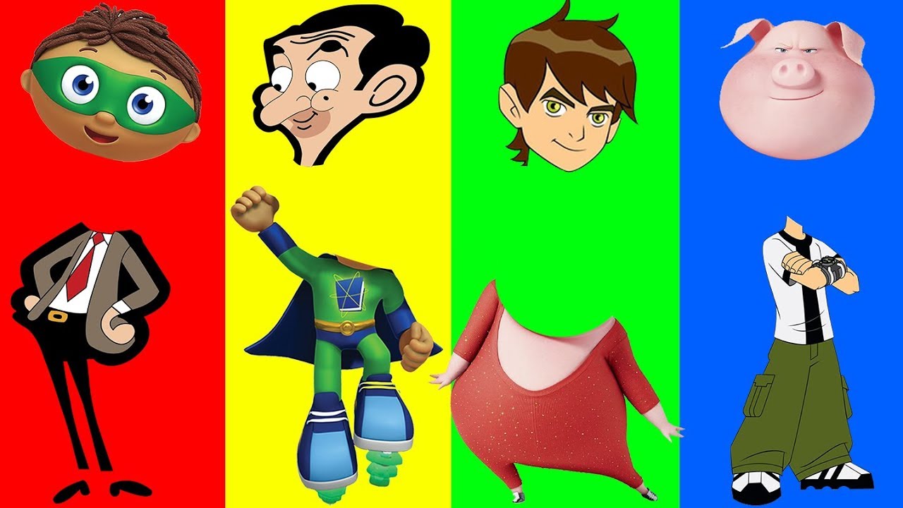 Learn Colors Wrong Heads Sing Gunter Mr Bean Super Why ben 10 Finger Family...