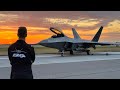 The f22 raptor demo team arrives at sunset for the 2024 orlando air show at sfb