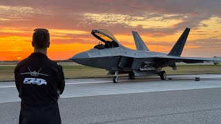 The F-22 Raptor Demo Team Arrives at Sunset for the 2024 Orlando Air Show at SFB!