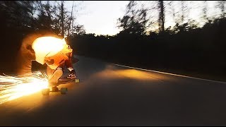 Downhill longboarding on highest speed (night edit)