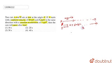 Two cars A and B are at rest at the origin O. If A starts with a uniform velocity of` 20 m//`s and `