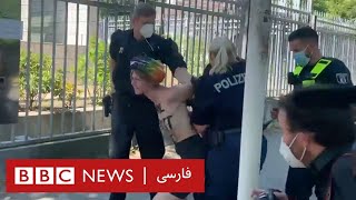 بازداشت زنان برهنه معترض به حکومت ایران در برلین