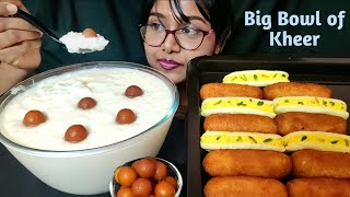 Indian Sweets Asmr | Big Bowl of kheer , Malai Sandwich, Rasbara, Mini Gulab Jamun | Big Bites