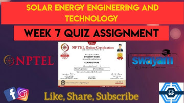 Solar Energy Engineering And Technology Week 7 Quiz Assignment Solution | NPTEL 2023 | SWAYAM