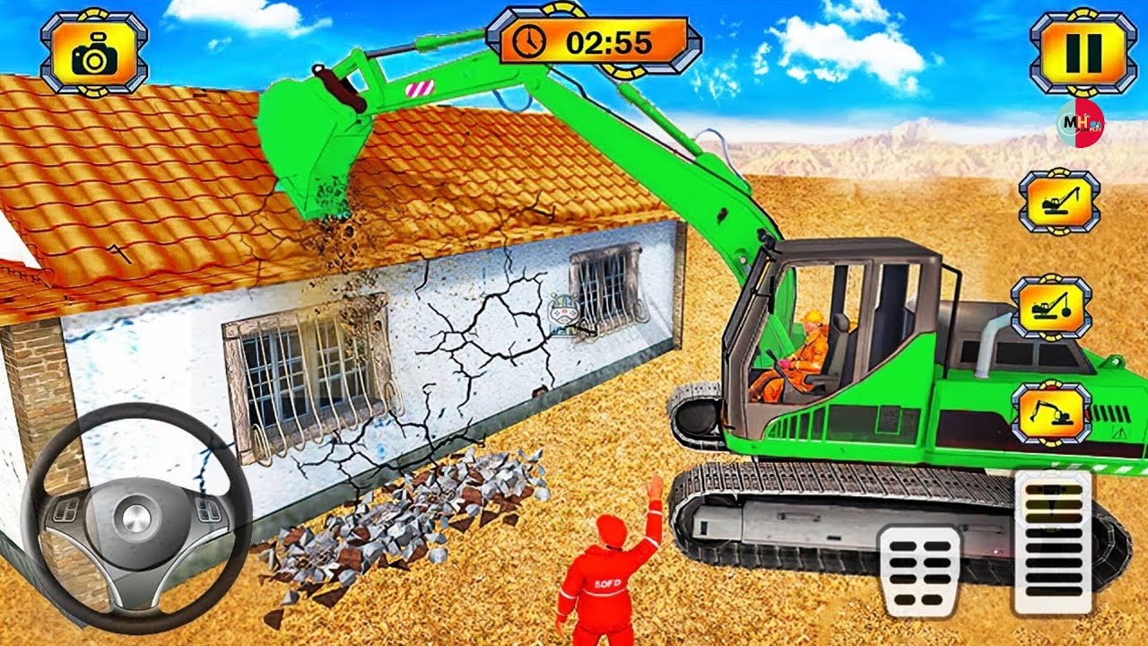 Wrecking Crane Demolishing Old House - Excavator Construction JCB Game 3D - Android Gameplay