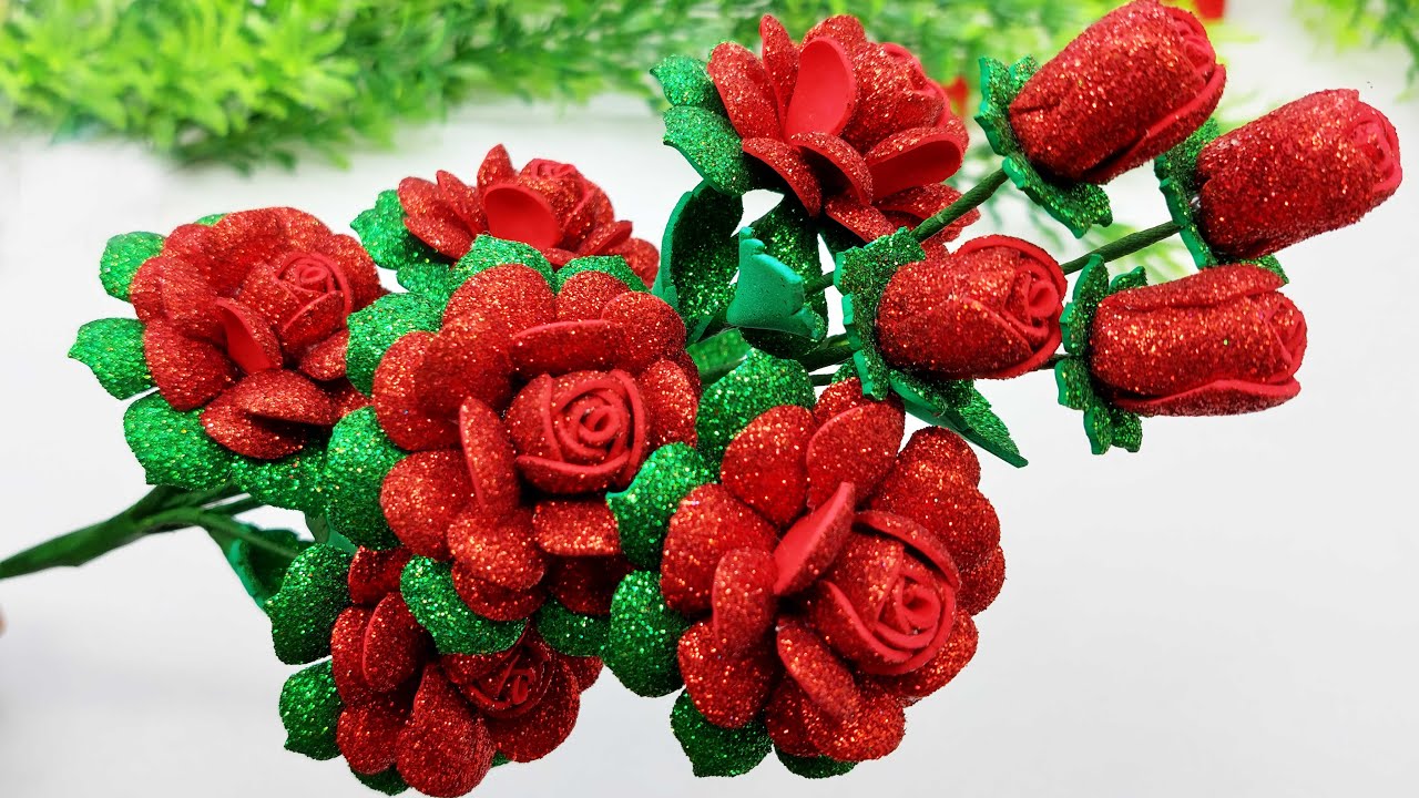 Glitter Rose Flower Foam Sheet Rose Flower Making Foam Sheet Craft
