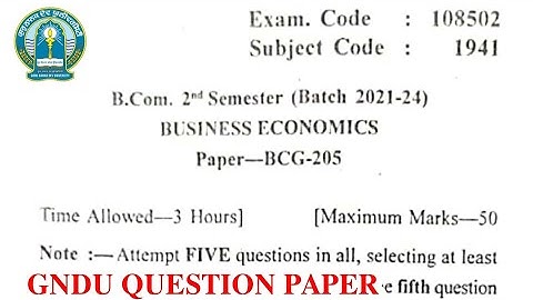 Gndu Bcom 2nd Semester Business Economics Question Paper || Bcom 2nd Sem Business Economics Paper