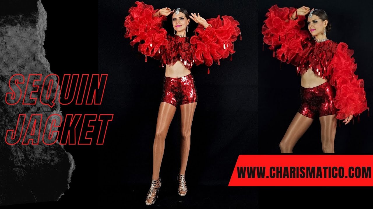 CHARISMATICO Ruffled Organza Valentine Red Sequin Drag Jacket