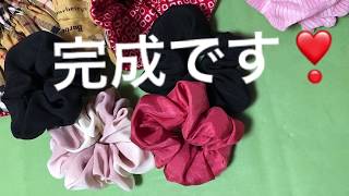 Red silkchouchou  silkscrunchy silkscrunchie きものシルクシュシュ髪飾り【３分ハンドメイド】夏休みの宿題　ハンカチやスカーフでもOK