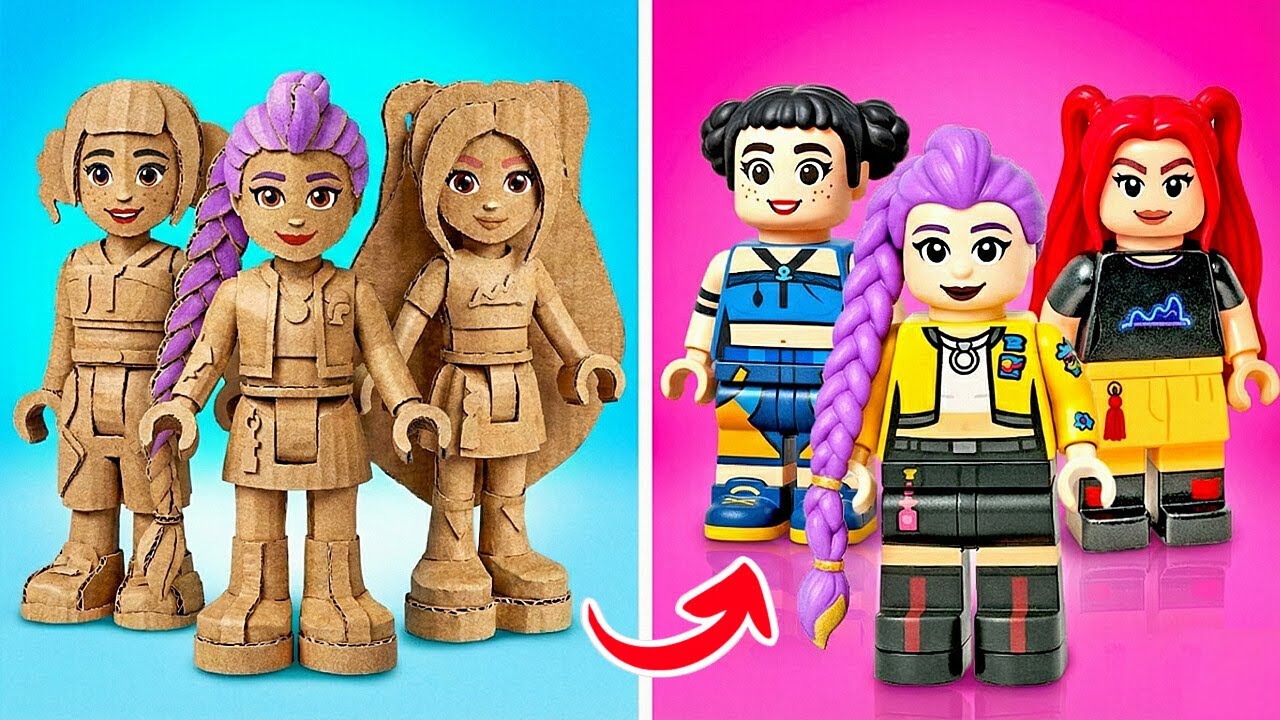 Cardboard vs LEGO Huntrix! We Made KPop Demon Hunters Figures with DIY Gadgets