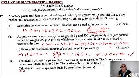 2021 KCSE MATHEMATICS PAPER 1 QUESTION 17