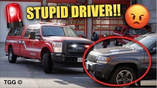 Don't Be This Guy!!  Dumb Drivers Block Fire Trucks  GIVE WAY!