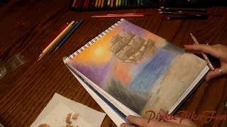 (Heavy Blending) Colored Pencil, Sunset Ship, MTG inspired! (Conqueror's Galleon) - PinkiePikaFun