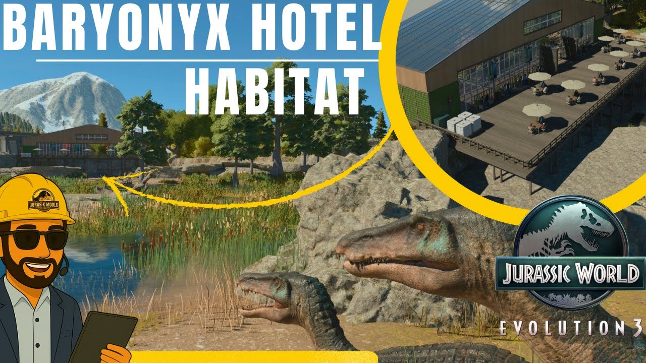 Baryonyx Hotel Habitat Build in JWE3 | Viewing Terrace, Walk‑Through Exhibit & Custom Hotel Platform