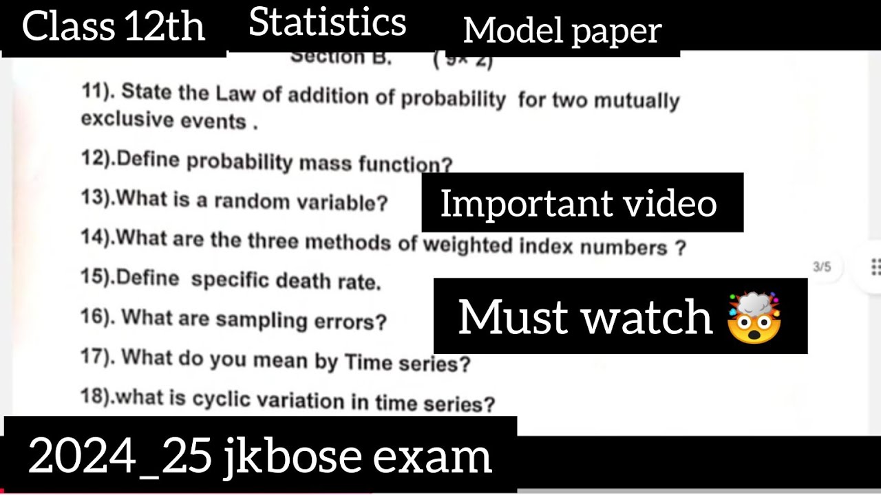 jkbose class 12th statistics model paper 2024_25 😱😱 full explain