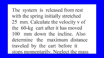 The system is released from rest with the spring initially stretched 25 mm Calculate the velocity...