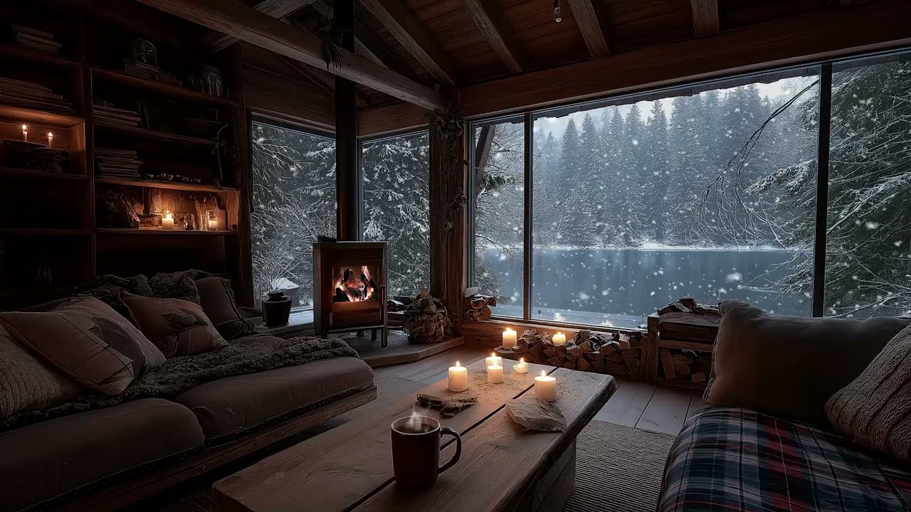 Winter Fireplace Ambience ❄️ Gentle Background Music for Deep Sleep & Concentration