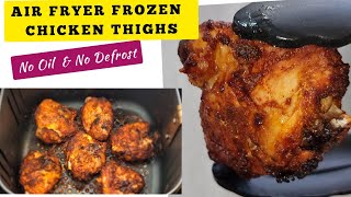 How To Cook Frozen Chicken Thighs in The Air Fryer Recipe. Bone in & Skin On with Zero Oil or Flour image
