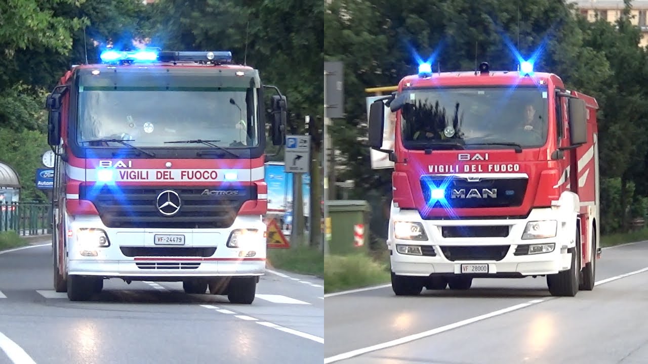 APS Actros + ABP Man Vigili del Fuoco Conegliano in emergenza - Italian Fire Dept. responding code3