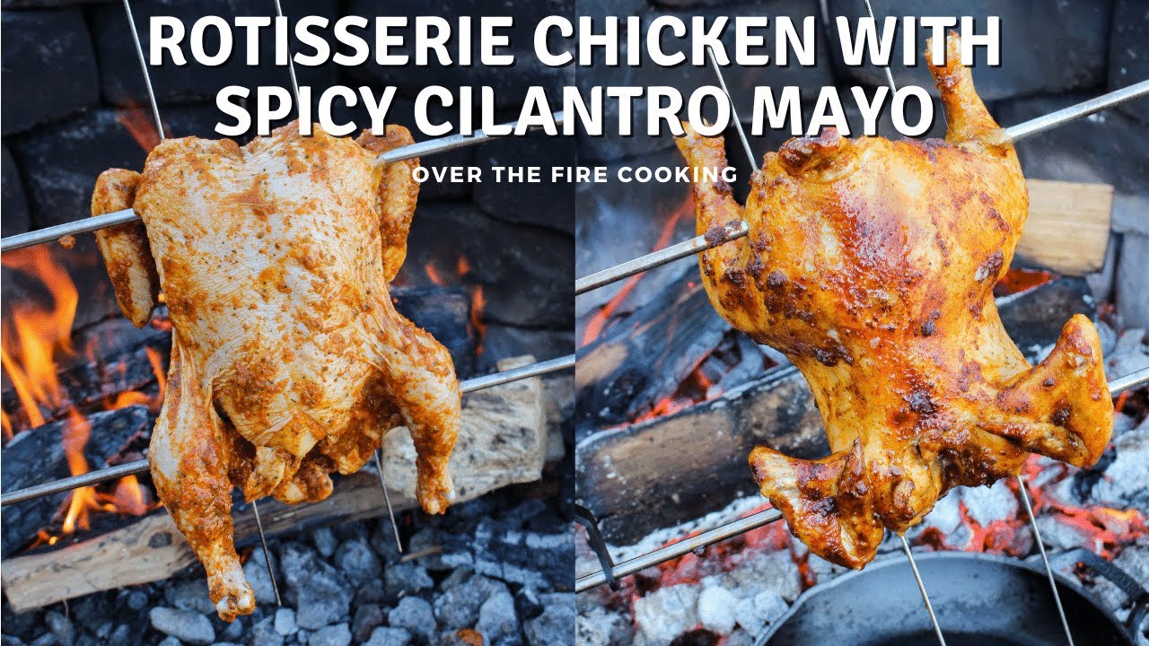 ⁣Rotisserie Chicken with Spicy Cilantro Mayo Recipe | Over The Fire Cooking #shorts