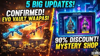 TOP 5 CONFIRMED UPDATES! 😱 MYSTERY SHOP &amp; EVO VAULT RETURN 🔥 #FreeFire