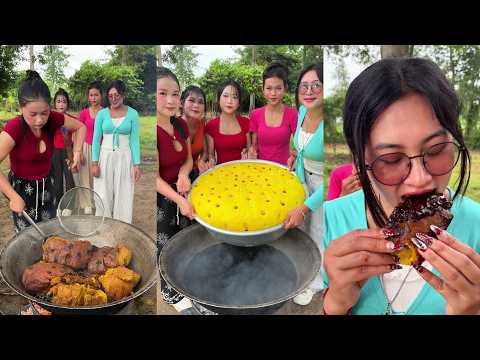 Cook fried big cake with chocolate sauce recipe
