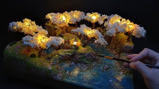 다이소 전구로 벚꽃 정원 디오라마 만들기 / Making cherry blossom garden diorama