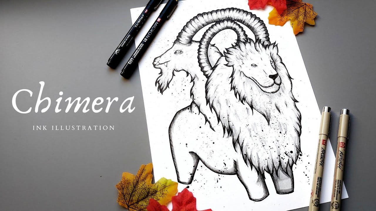 A Chimera drawing with inks - Snowtober 2022