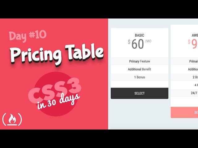 Pricing Table: CSS Tutorial (Day 10 of CSS3 in 30 Days)