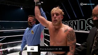 Jake Paul celebrates after knocking out Nate Robinson on the Tyson v Jones undercard