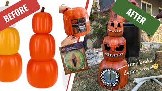 Exclusive Dollar Tree Pumpkin Flip 🎃 | From Cheap Stacking Pumpkins to CREEPY Halloween Decor Details