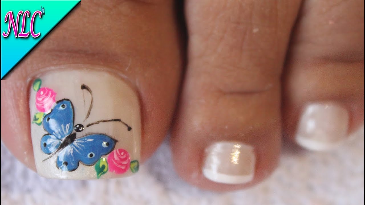 DISEÑO DE UÑAS PARA PIES MARIPOSA Y ROSAS - BUTTERFLY NAIL ...