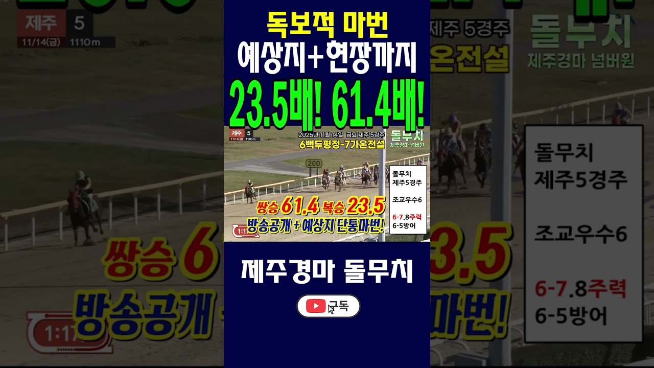독보적!! 제주경마 단통🎯 역시 돌무치!! 61배 때려먹자!!