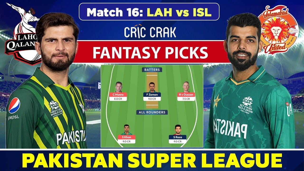 🔴Live PSL 2023 LAH vs ISL Dream11 Team Today Match Lahore Qalandars vs Islamabad United Match 16