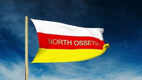 North Ossetia Flag Slider Style With Title. Waving In The Wind With Cloud Backgr Stock Animation