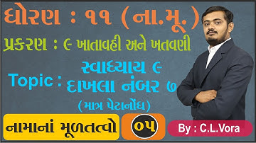 STD 11 Account Ch 9 Part 5 સ્વાધ્યાય 9 નો દાખલા નંબર 7 - ખાતાવહી અને ખતવણી - નામના મૂળતત્વો