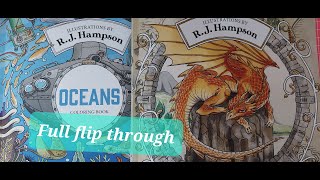 Full flip through of R.J. Hampson's 'Oceans' & Dragon Dreams - Adult colouring