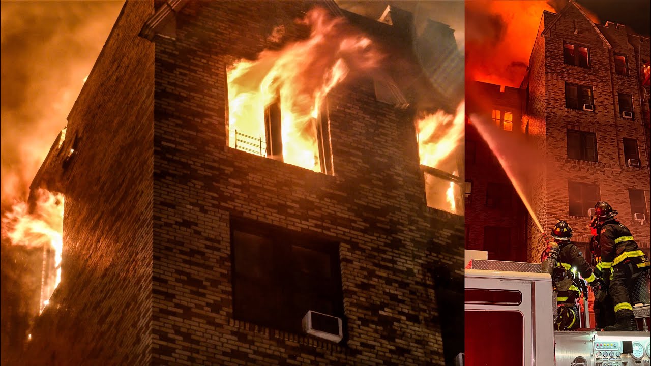 **HEAVY FIRE** FDNY BATTLES MASSIVE 5-Alarm Bronx INFERNO on Wallace Ave w/ Freezing Wind [Box 3462]