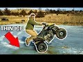 DRIVING My MINI ATV on the FROZEN BACKYARD POND!! (Bad Idea)