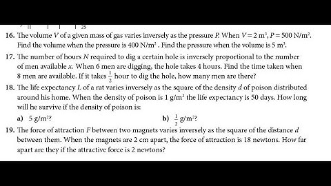 Algebra 2 IGCSE Year 11 Exercise 11 Inverse Variation